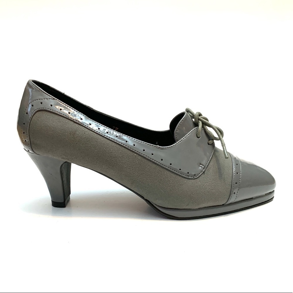 Vintage 1990s gray vegan leather high heel oxfords